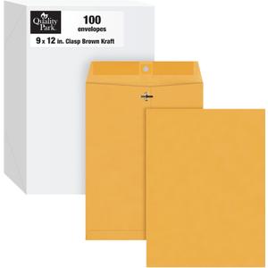Quality Park 9 x 12 Clasp Envelopes with Deeply Gummed Flaps, Great for Filing, Storing or Mailing Documents, 28 lb Brown Kraft, 100 per Box (QUA37890)
