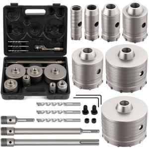 DAIMIT 20PCS Concrete Hole Saw Kits with 3 Drill Bits and SDS Plus & Max Shank, Hole Saw Tool Set for Concrete Cement Brick Stone Wall Drilling, Kit Size 30 40 50 65 80 100 110MM