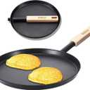 bodkar 8-inch Frying Pan Skillet Flat Crepe Pan, Lightweight Grill Pan with Wooden Handle for Camping Indoor Outdoor Cooking