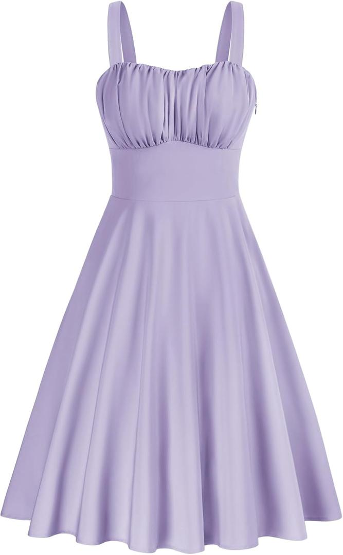 Belle Poque Vintage Floral Dress for Women 2026 Summer A-line Sleeveless Flowy Midi Elegant Wedding Guest Cocktail Dress (Purple, XXL)