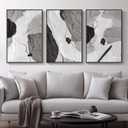 Large Framed Black and White Gray Abstract Wall Art, Set of 3 Piece Modern Canvas Prints Paintings Artwork for Walls, Minimalist Pictures for Living Room Bedroom Dining Room Hallway Wall Decor 20x30 In