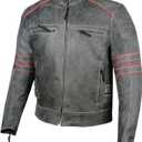 BROTHERHOOD Motorcycle Jacket, Distressed Cowhide Premium Leather, CE Armor, Ventilation, Motorbike Racer Black XL