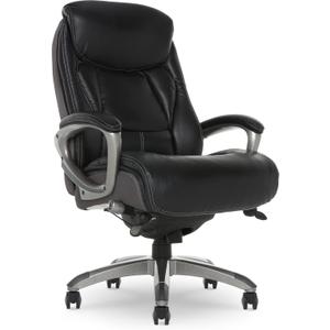 Serta Lautner Executive Home Office Desk Chair, Ergonomic High-Back with Adjustable Lumbar & Body Pillows, SmartLayers and ComfortCoils Technology, Mesh and Bonded Leather, Black/ Gray