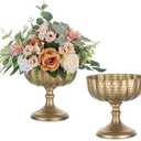 Sziqiqi Gold Urn Vase for Wedding: 7.9in Brass Centrepieces Distressed Compote Vases for Table Decorations - Set of 2 Metal Flower Arrangement for Floral - Pedestal Bowl Decor for Party Anniversary