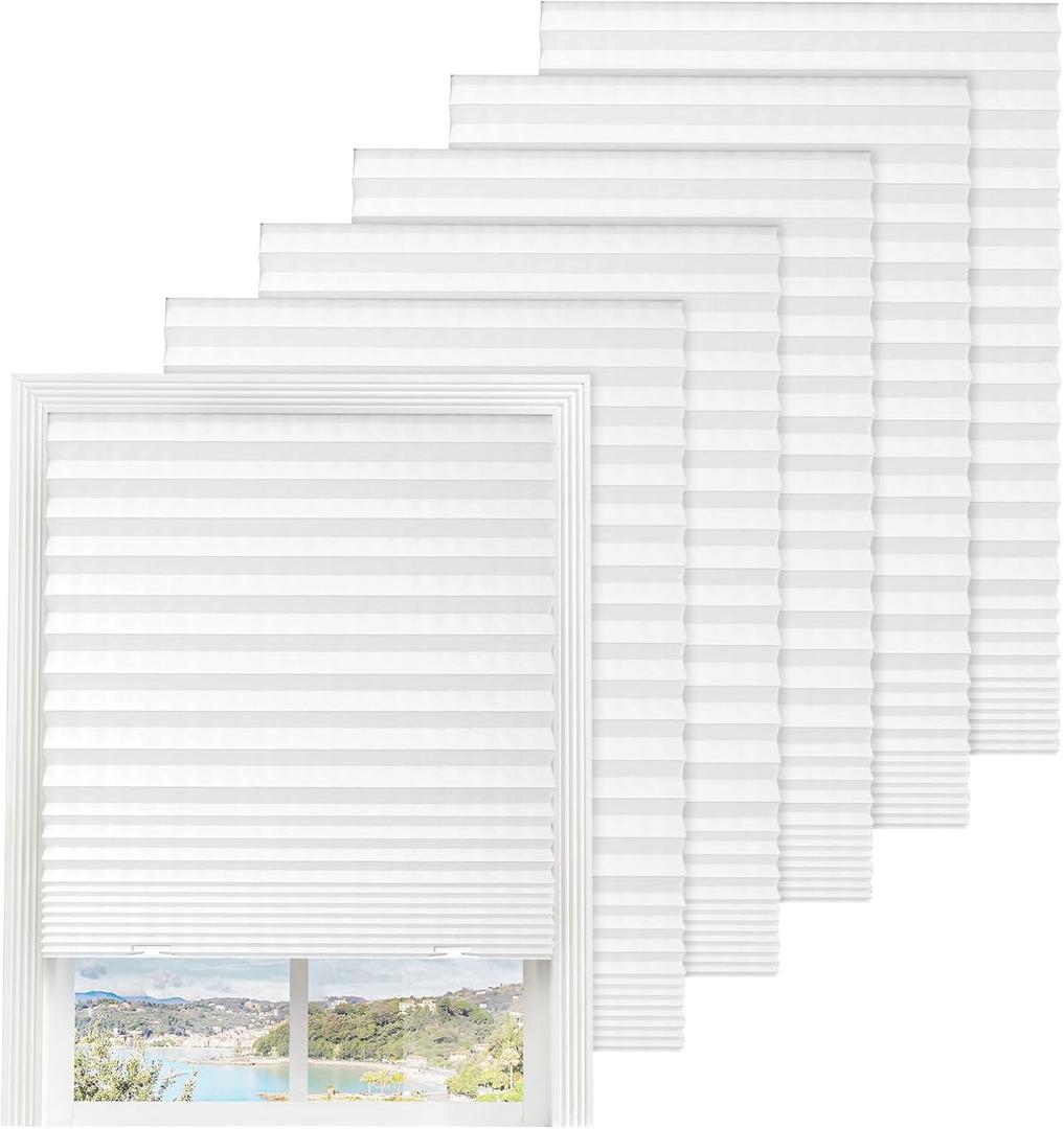 6 Packs Pleated Blackout Blinds, Temporary Blinds for Indoor Windows, Light Filtering Paper Shade, Easy to Cut and Install, 36" W x 72" L, White, Black Out Window Cover with 12 Clips