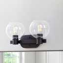 Tawson Dan Modern Farmhouse 2-Light Vanity Light Wall Sconce Lighting with Clear Glass Globe Shade in Light Black Finish for Bedroom, Hallway, Kitchen,  2 Light Vanity