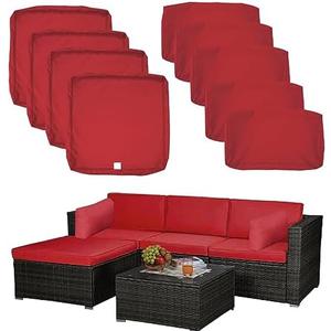 8 Pack Patio Cushion Covers Set Outdoor Furniture Cushion and Pillow Cover Replacement Fit for 5 Pieces 4-Seater Wicker Rattan Patio Sectional Sofa Chair Couch Set,Red-Cover Only (Large) 2x2 FIT