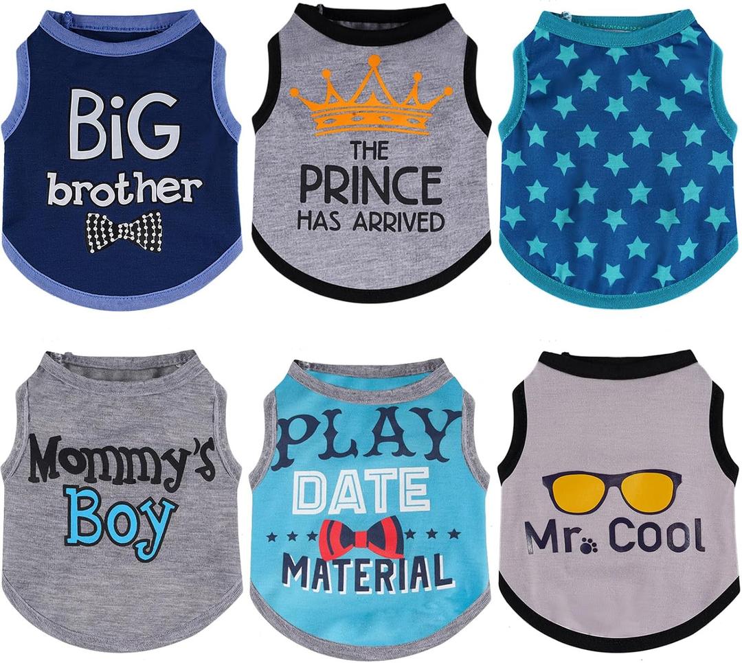 Sadnyy 6 Pack Winter Dog Shirt Boy Pet Clothes Doggy Tee Tank Top Kitten Shirts with Letters for Small Medium Dogs Cats Soft Cozy Chihuahua Vest Apparel for Dog Cat Puppy(X-Small)