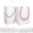 16pcs Baseball Party Gift Bags, 2 Styles Kraft Paper Double-Sided Baseball Snack Goodie Treat Bags with Handle for Sports Themed Birthday Party Supplies