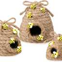 Jutom 3 Pcs Bee Hive Decor Honey Bee Tiered Tray Decor Summer Spring Honeybee Decorations Mini Jute Farmhouse Beehive for Kitchen Table Shelf Home Coffee Bar Themed Party(Vintage Color)
