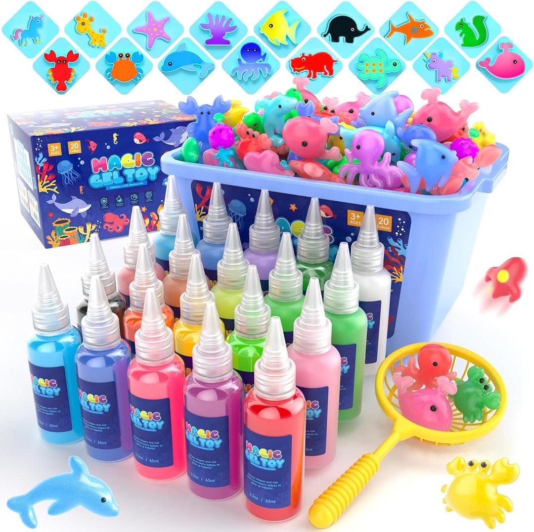Flooyes Magic Gel Water Pets Elf Toy Kit, Aqua Water Gel Kit for Kids, Creative Squishy Maker Toy with 20 Magic and 16 Shape Molds Pets, Birthday Gifts Crafts DIY for Kids, Make Your Own Squishes
