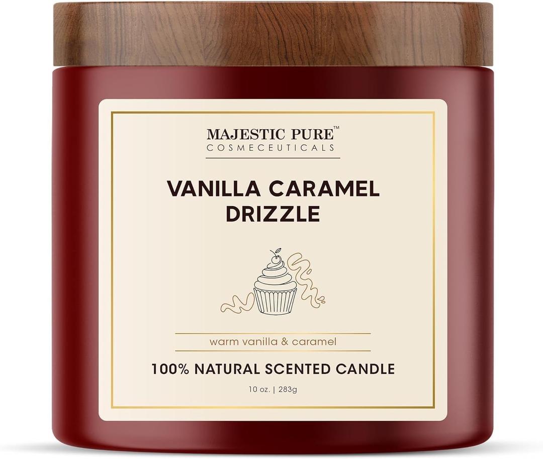4 x Majestic Pure Vanilla Caramel Scented Candle with Upto 45+ Hrs Burn Time, 2-Wick Candle, Soy Wax Blend for Cleaner Consistent Burn, 10 oz Jar Candle with Room Filling Fragrance, Drizzle