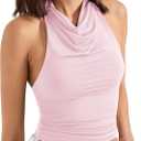 SUUKSESS Women Halter Backless Tank Tops Sexy Cowl Neck Summer Going Out Cami Tops (Pink, XS)