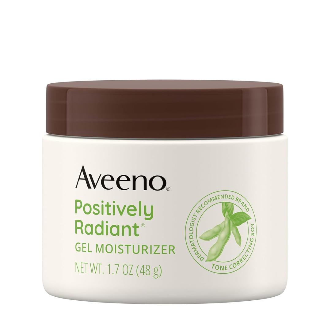 Aveeno Positively Radiant Brightening Gel Facial Moisturizer with Hyaluronic Acid & Tone-Correcting Soy, Hydrates for 48 Hours to Even Skin Tone & Texture, 1.7 oz