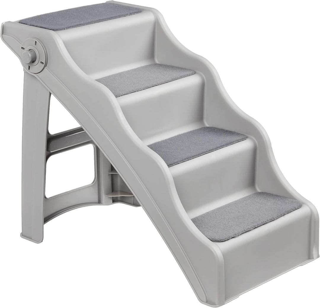 Amazon Basics Foldable Non-Slip Pet Stairs for Small Dogs and Cats, Senior Pets, Easy to Climb, 14.6" x 22.75" x 19.5", Grey