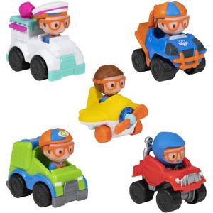 Blippi Mini Mobiles, 5 Pack Mini Vehicles - Features Character Toy Figure In Each Vehicle: Mobile/Car, Monster Truck, Recycle Truck, Ice Cream Truck, and Airplane - Educational Toys for Young Children