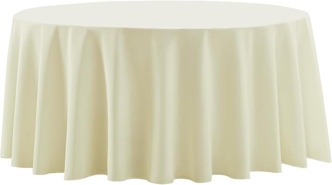 Round Tablecloth 132 Inch 2 Pack Ivory Tablecloths Washable Decorative Linen Polyester Table Clothes Cover for Dining Table Banquets Buffet Parties and Wedding