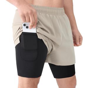 Cosmolle Men's 2-in-1 Quick-Dry Workout Shorts Built-in Liner Elastic Waistband Multi-Pocket Design for Gym Basketball (XXL)