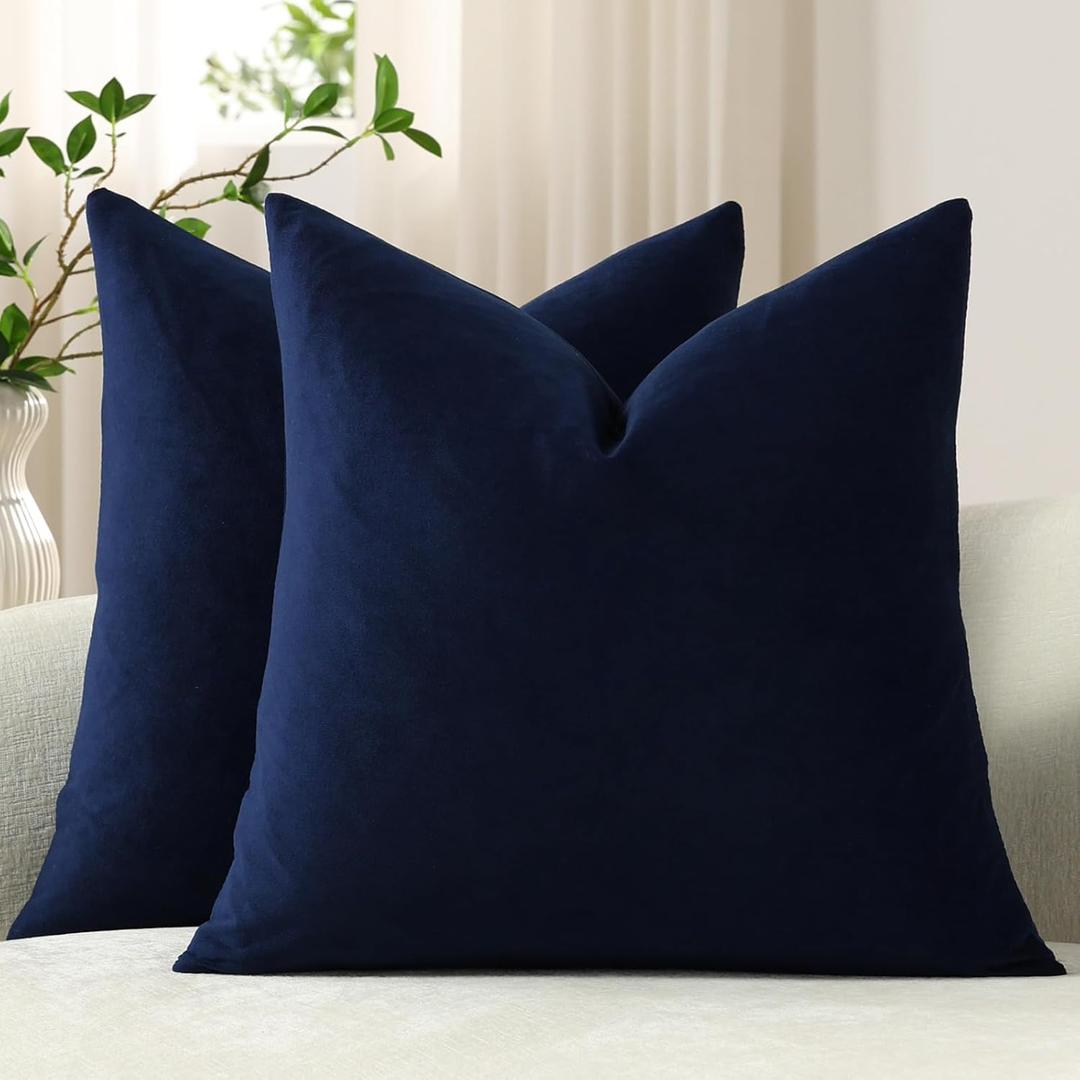 DEZENE Throw Pillow Covers 20x20 Navy Blue: Pack of 2 Cozy Soft Velvet Square Modern Luxury Decorative Throw Pillow Cases for Sofa Couch Living Room Bed Home Decor