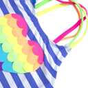 2 x Jimmy Bahamas Girls 1 Piece Sport Swimsuits with Cross Back Strap Colorful Fish Scales Print and Two Cute Bow Decorations (M)