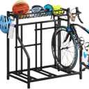 Bike Rack Storage Stand Organizer Floor Holds 3 Bicycle Parking Freestanding Adjustable Garage Indoor Outdoor Bike and Sports Storage Station, Black (3 Bike Stand)