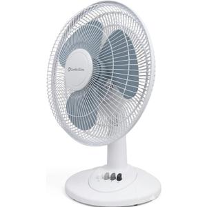 Comfort Zone 12 inch Table Fan with Adjustable Tilt, Wide Area Oscillation, Quiet Air Circulator Fan For Bedroom, 3 Speed Desktop Fan for Home Office, Push Button Controls, White