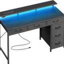 Huuger Gaming Desk with 6 Drawers, Computer Desk with LED Lights Power Outlets and Type-C, 39 Inch Office Desk with Storage, Monitor Stand, Writing Desk Work Desk Home Office, Bedroom, Black, 1CD100B