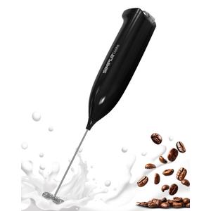 SIMPLETASTE Milk Frother Handheld Electric Foam Maker, Drink Mixer with Stainless Steel Whisk for Cappuccino, Bulletproof Coffee, Latte, Midnight Black, without Stand, Battery Operated