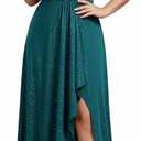 Ever-Pretty Women's Glitter Plus Size Formal Dress V-Neck Short Sleeve Wedding Guest Dresses A line High Low Evening Gowns, Size 22