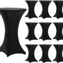 Tina's 10 Pack 32x43 Inch Highboy Spandex Cocktail Table Covers Black, Fitted Stretch Cocktail Tablecloth for Round Tables (10PC 32X43 Black)