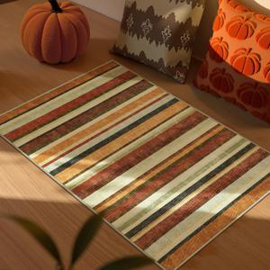 jinchan 2x3 Striped Rug for Entryway Washable Kitchen Rug Small Mat Non Slip Indoor Doormat Lightweight Low-Profile Fall Decor Throw Carpet for Entrance Bathroom Laundry Room, Caramel Dusk