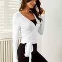 SweatyRocks Women's Pilates Outfits Wrap Tops Ballet Yoga Coquette Shirt Cute Long Sleeve Workout Activewear (S)
