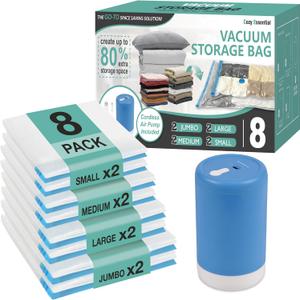 Cozy Essential Travel Vacuum Storage Bags with Rechargeable Cordless USB Pump, Space Saver Bags for Luggage, Suitcase, Carry-On, for Clothes, Blankets, Bedding & Seasonal Storage,8 Combo