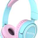 V1 Kids Headphones, Wired Stereo Foldable Tangle-Free 3.5mm Adjustable On-Ear Headphones for Kids for School/Toddlers/Childrens/Teens/Boys/Girls/Ipad/Tablet/Kindle/Phones/Travel/Plane (Cyan)