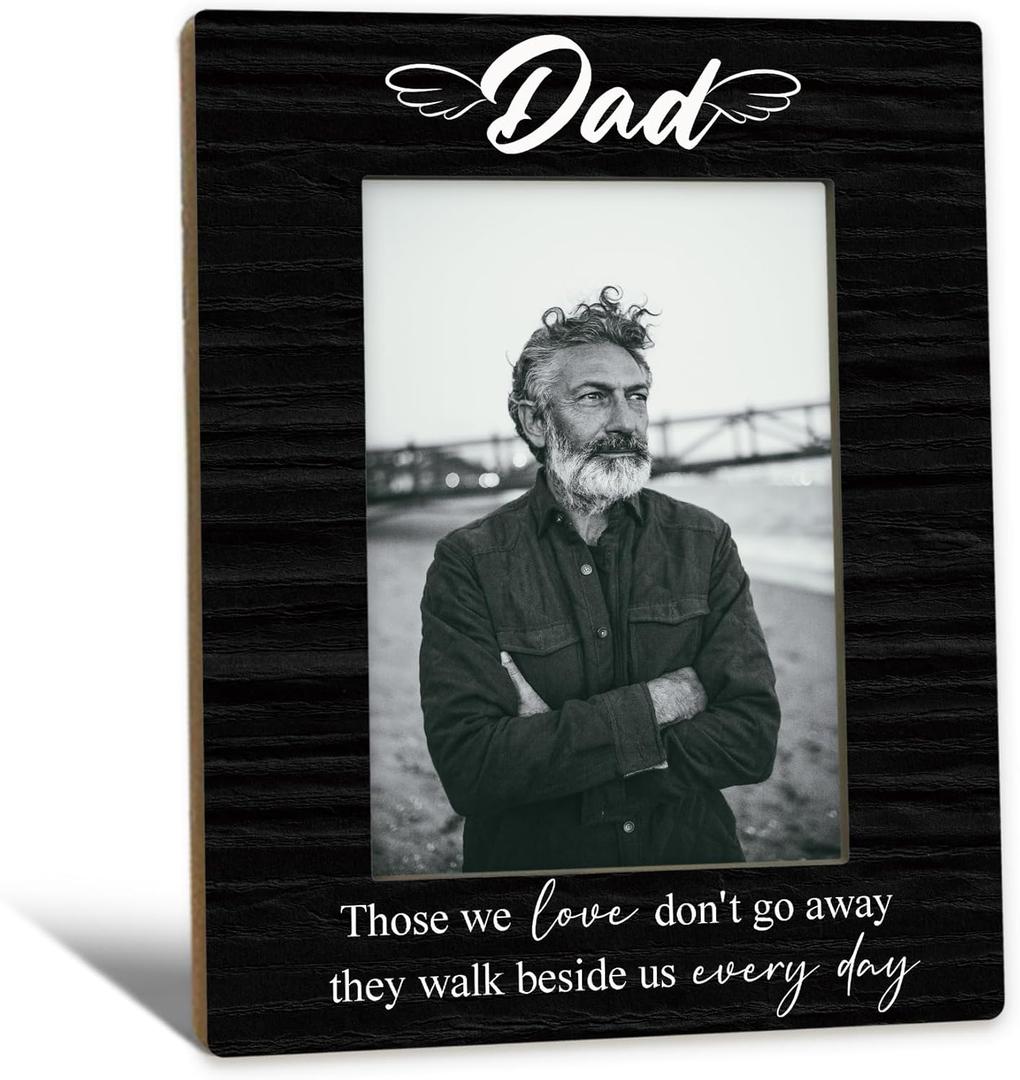 Dad Memorial Gifts Picture Frame 5x7, In Loving Memory Photo Frame, Memorial Gifts for Loss of Dad, They Walk Beside us Every Day Sympathy Wooden Picture Photo Frames for Desk Home Room Decor