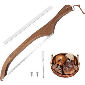 RAPSAKEMOH Bread Knife for Homemade Bread sourdough,Bread slicer for Homemade Bread, Sourdough bread knife, Baguettes and More Cuts Thin,Bow Design Easy to Cutting Even Slices (Brown)