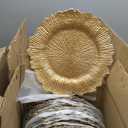PROY 100 Pcs Gold Charger Plates Bulk, 13" Gold Reef Charger Plates for Wedding, Thanksgiving, Christmas, Plastic Chargers for Dinner Plates, Coral