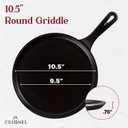 Cast Iron Round Griddle - 10.5-Inch Crepe Maker Pan + Silicone Handle Cover - Pre-Seasoned Comal for Tortillas Flat Skillet - Dosa Tawa Roti Grill - Oven, Stovetop, Induction Safe. PFAS and PFOA-free