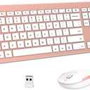 Wireless Keyboard and Mouse Combo - Full Size Slim Thin Wireless Keyboard Mouse with Numeric Keypad 2.4G Stable Connection Adjustable DPI - Rose Gold & White