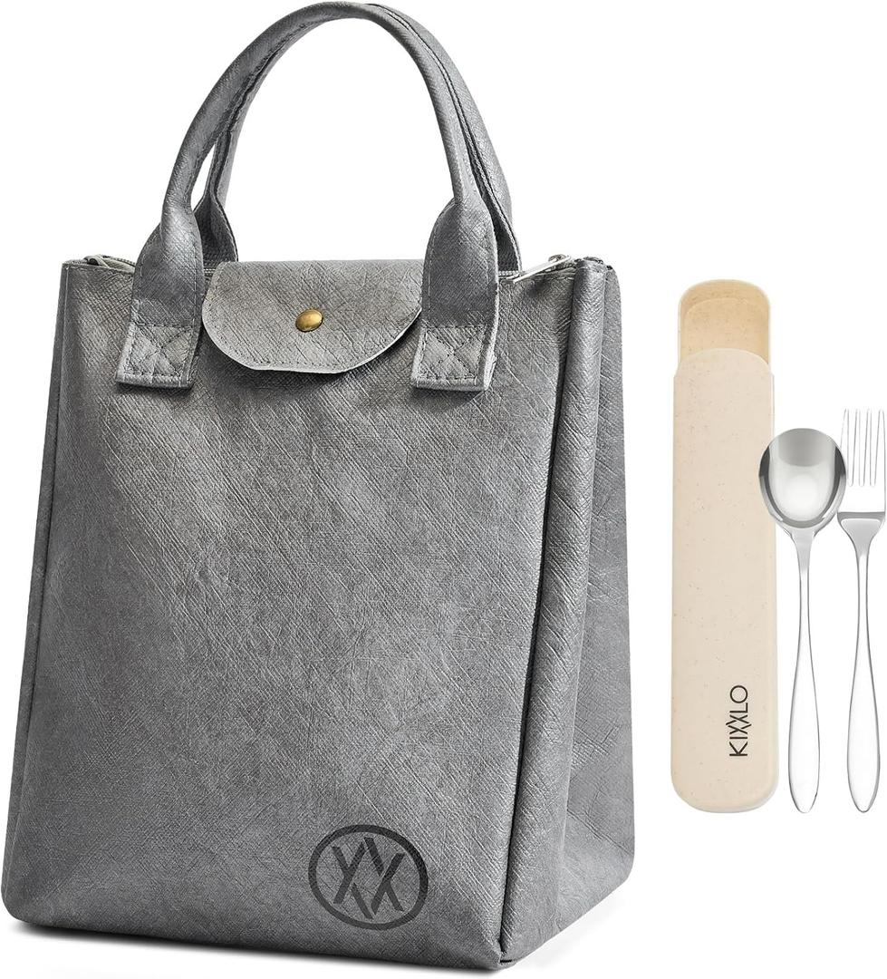 Axcone Insulated Lunch Box for Women men, Reusabl Lightweight Leakproof Lunch Tote Bag, Water-Resistant Tyvek Material Adult Cooler Bag for Work, Picnic, Travel,Grey (Gray)