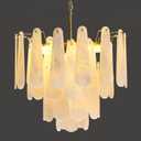 Alabaster Round Chandelier, 22" 43 PCS Natural Spanish Marble Stone Chandelier, 4-Tiers Modern Luxury Brass Alabaster Chandeliers for Dining Room, Living Room, Bedroom, Bathroom, Entryway, Foyer