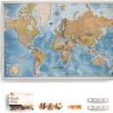 Canvas World Map with Cork Pin Board - English Lettering - Decorative Wall Decoration for All Rooms - Canvas Pictures with World Map Motif (90x60 cm, Pattern 15)