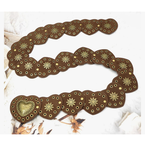 Wide Disc Belt for Women Vintage Hollow Boho Leather Belt Western Chunky Waist Belt Cowboy Metal Buckle Concho Belts