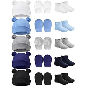Geyoga Newborn Baby Hat Bear Ears Mittens and Socks Set for 0-6 Month size NB