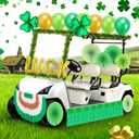 47 Pcs St. Patrick's Day Golf Cart Decorations Kit, St. Patrick Parade Car Decorations, Luck Shamrock Balloons Pleated Fan Flag Tinsel Garlands Foil Curtains Paper Fans for Irish Festival Party Decor