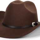 Western Cowboy Hat for Men Women Classic Roll Up Fedora Hat with Buckle Belt(Size:S-M)