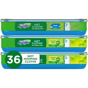 Swiffer Sweep + Mop, Wet Pads Refill, Floor Cleaner for Dirt, Dust, Hair, Cleaning Cloths for Mopping Home, Bathroom, Kitchen, All Purpose Multi-Surface Floor Wipes, Fresh and Gain, 36ct
