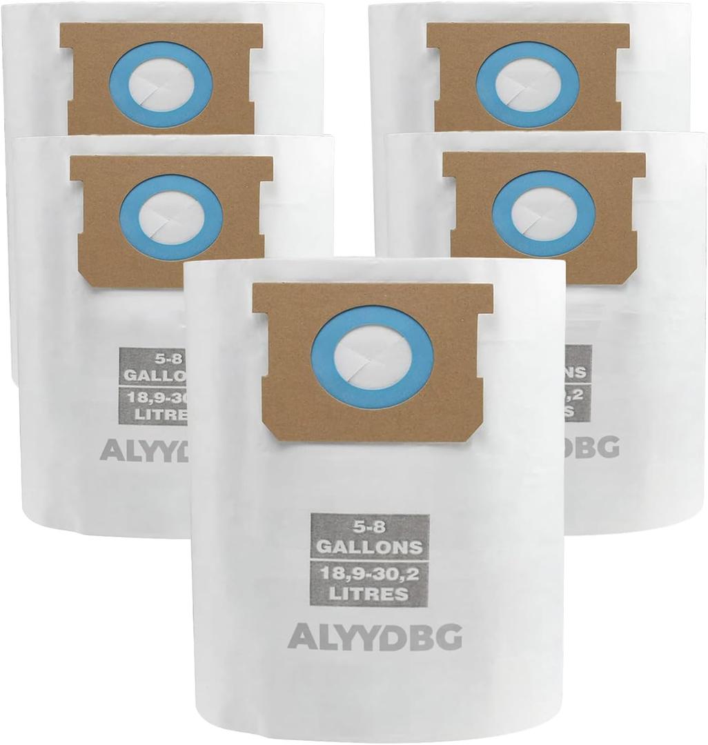 Universal 2-1/2" Port 5-8 Gallon Shop Vac Bags, ALYYDBG Type E 90661 9066166, Type H 90671 9067133; VF2004, VHBS VDBS High- Efficiency Disposable Vacuum Collection Filter Bags. 5 Pack