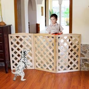 ZJSF Foldable Indoor Dog Gate for House Freestanding Folding Dog Gates Indoor Wood Pet Gates Dog Fence for Stairs Puppy Gates for Hallways Natural 32 "Height-3 Panels (3 Panels 60''W x 32''H)