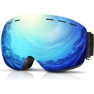 DADA-PRO Ski Goggles Men Women Snowboard Goggles Over Glasses OTG Anti Fog Snow Goggles Frameless 100% UV Protection (Blue)
